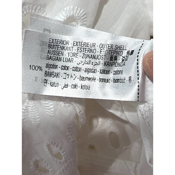 ZARA White Embroidered Eyelet Midi Shirt Dress Pockets Overlay Skirt Sz Medium - Picture 14 of 15